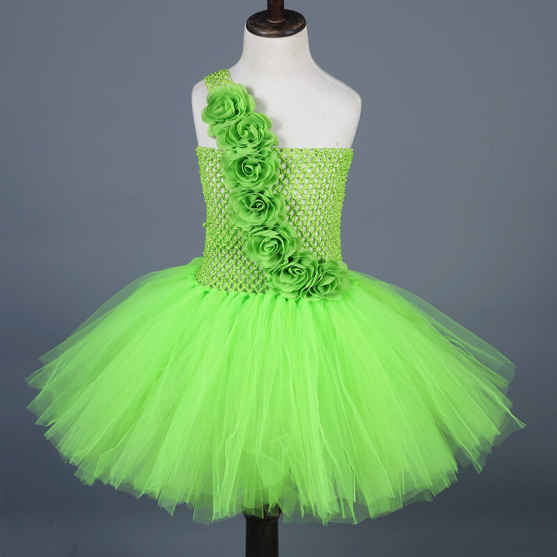 สีเขียว Fairy Princess Dresses สำหรับสาว Carnival เครื่องแต่งกายวันเกิดสำหรับเด็กดอกไม้ Elf Tutu ชุดชุดปีกแฟนซี Tutus