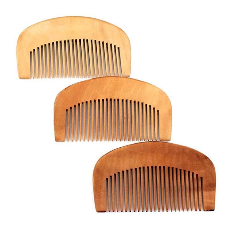 Semi-Circular de madeira Anti-Static Beard Comb, Handheld Massage Scalp, Cabelo Fino Portátil, Siga Usb