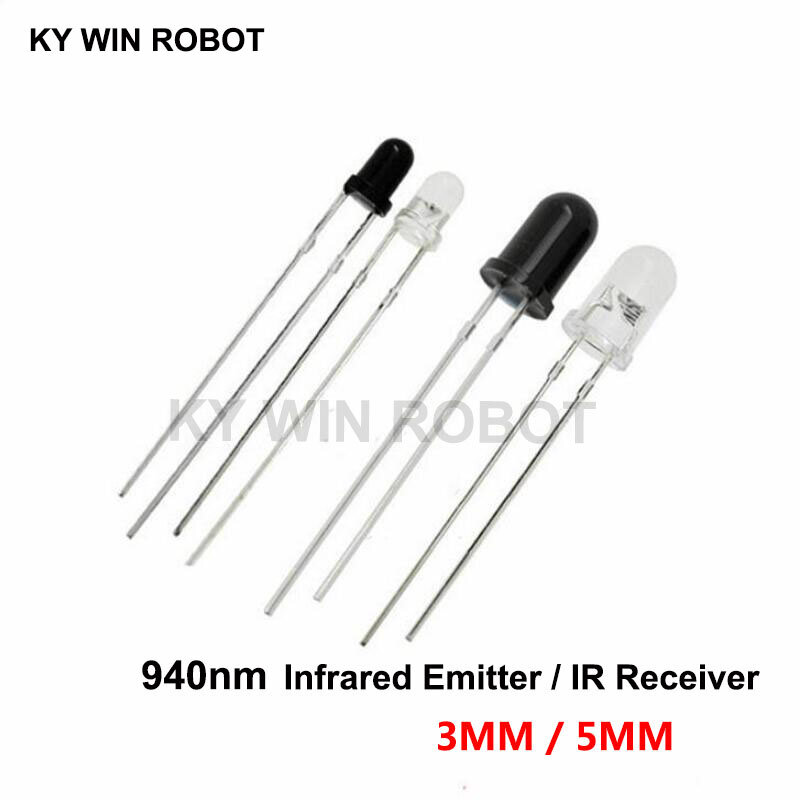 Emissor infravermelho e diodo receptor IR, LED, 3mm, 5mm, 940nm, 10 pares