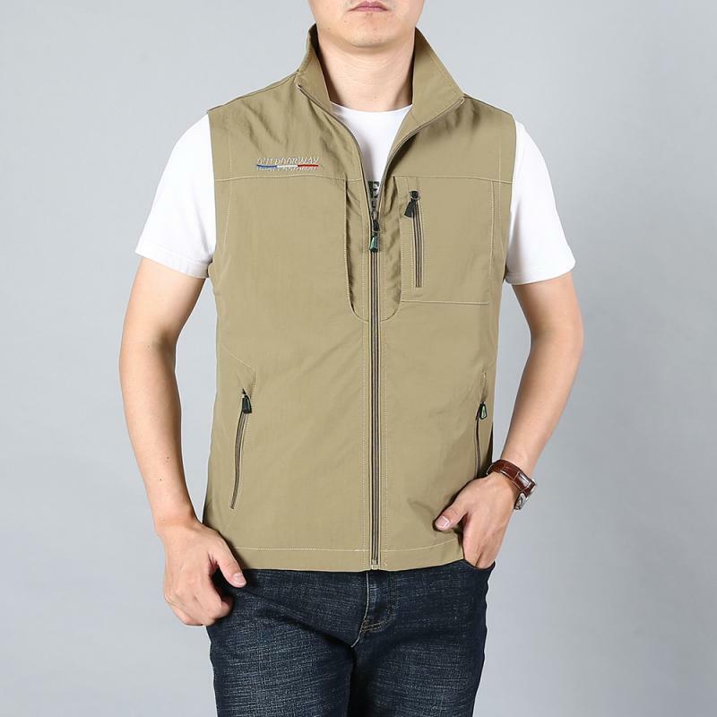 男性用ベストジャケットベスト2022春の新ソリッドカラーのスタンド襟クライミングハイキングノースリーブポケットM-6Xlブランド販売