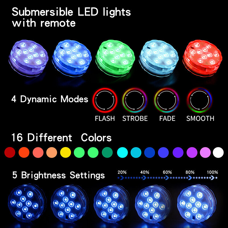 Multi Color luces LED para buceo LED a prueba de agua sumergible Control remoto florero de fiesta nadar piscina lámpara de noche de luz