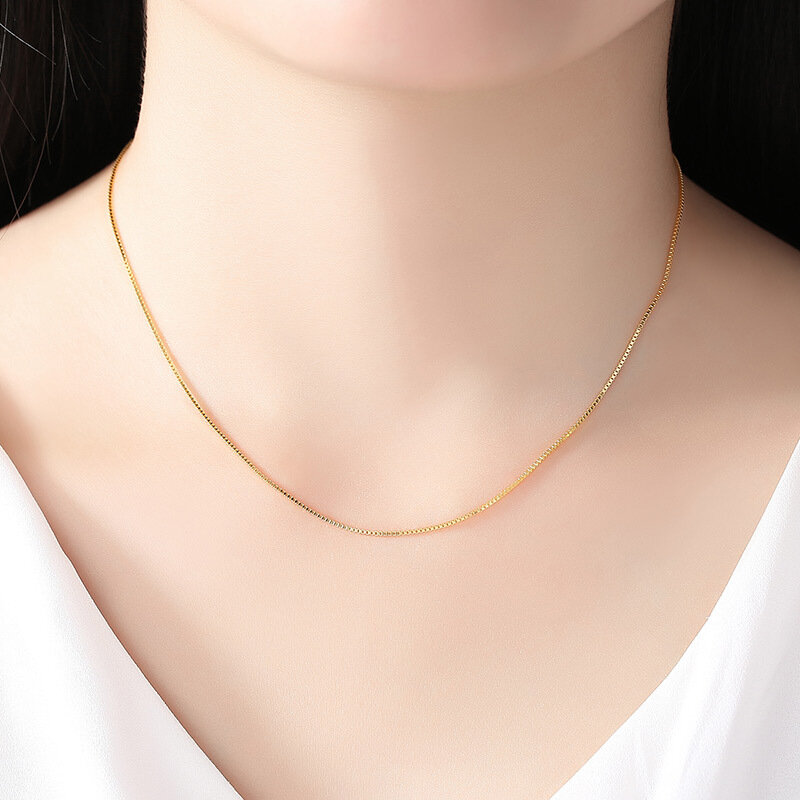 Asli 14K Kalung Warna Emas untuk Wanita Rantai Gelombang Air Tulang Ular/Berbintang/Rantai Salib 18 Inci Liontin Kalung Perhiasan Bagus