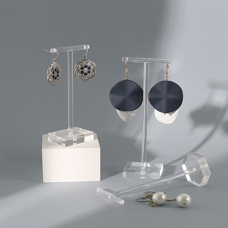 Présentoir de boucles d'oreilles en acrylique transparent en forme de T, porte-bijoux, boucles d'oreilles pendantes, vitrine, style tendance
