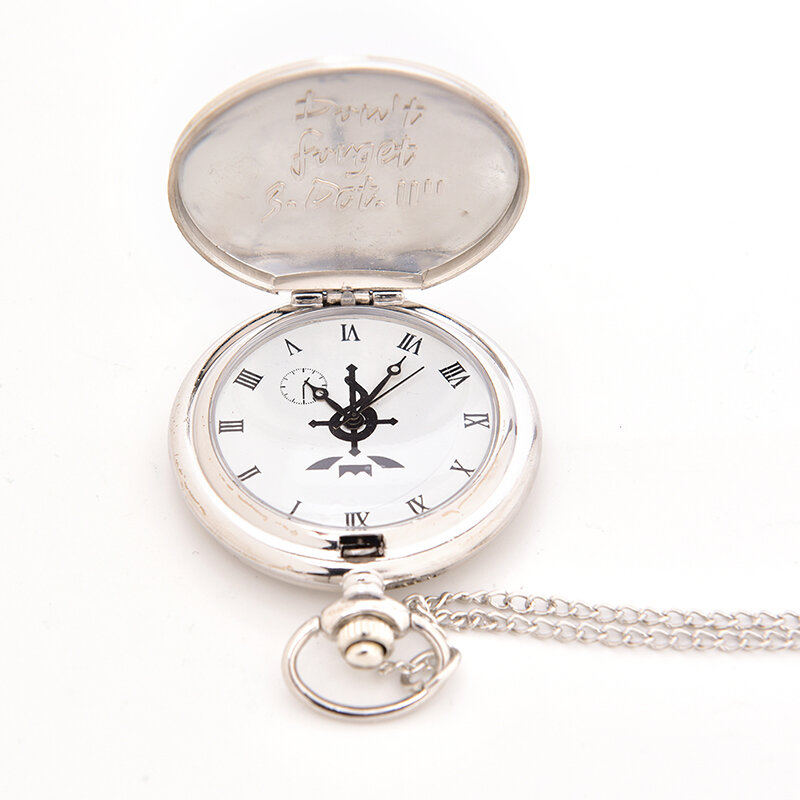 Relógios de bolso de quartzo alquimista metal completo masculino, Pingente relógio prata, Colar Anime Japão, alta qualidade, menino