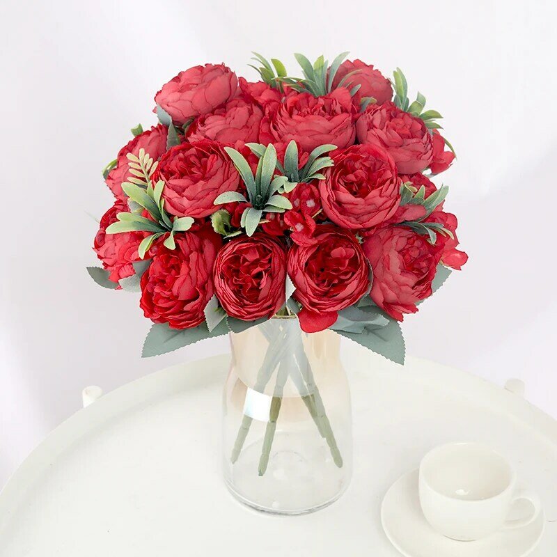 Bouquet de Fleurs Artificielles Pivoine Rose en Soie, Fausses Fleurs de 30cm pour Vase, Décoration Artisanale de Maison, Salon, Jardin et pour Mariage, Bon Marché