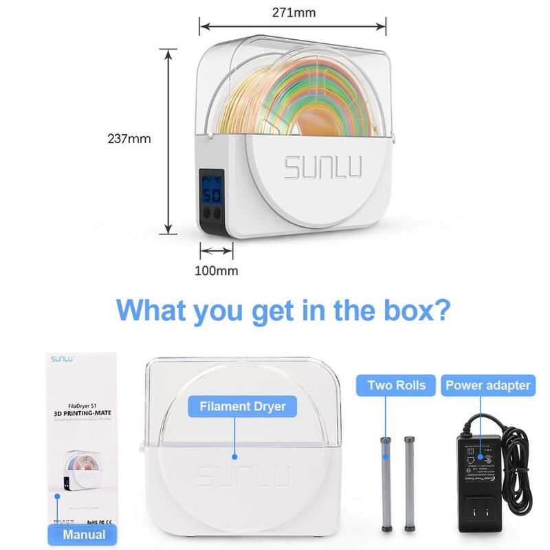 SUNLU FilaDryer S1 New arrival 3D Filament Dryer Box Kickstarter startup Storage Holder Filament Dry box for 3D FDM printerss