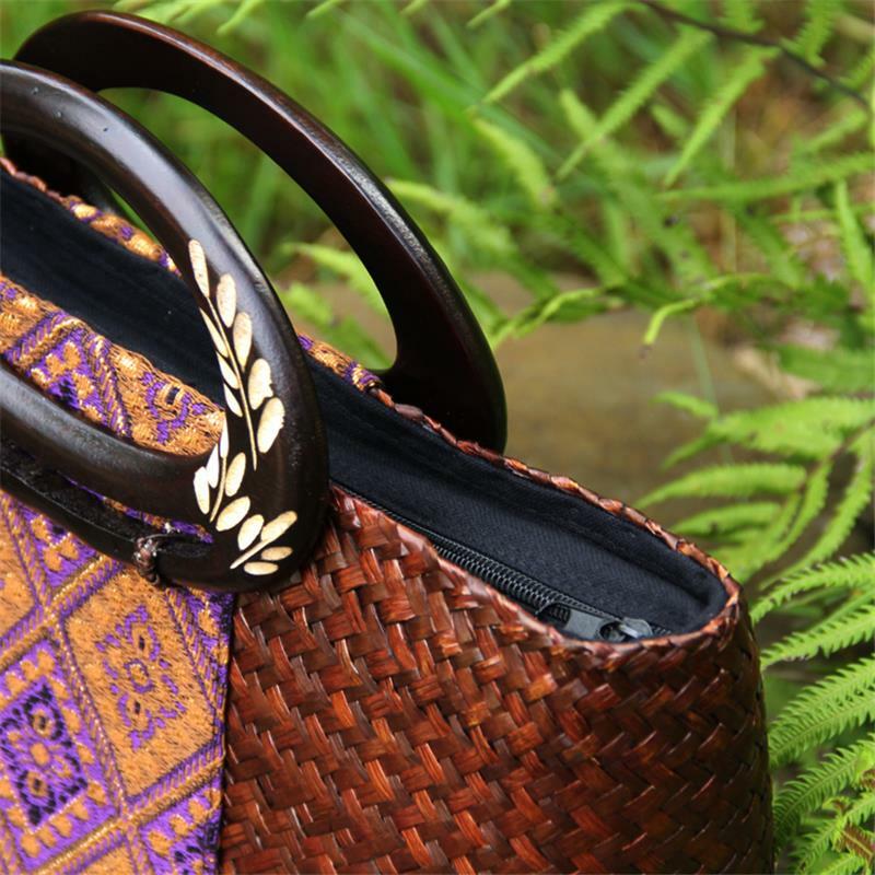 Bolsa de palha artesanal vintage 35x21cm, bolsa de palha de rattan tailandês, moda praia, férias e orla, bolso feminino a6108