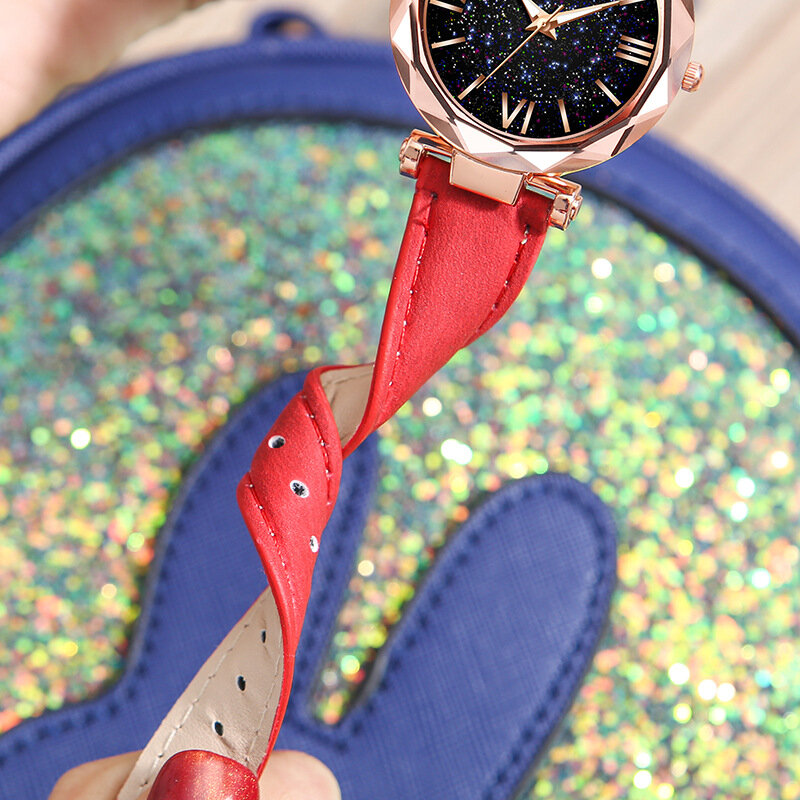 WOKAI Relógio de quartzo de cinto feminino, senhoras estudantes, diamante completo, casual, relógio vintage, alta qualidade, moda