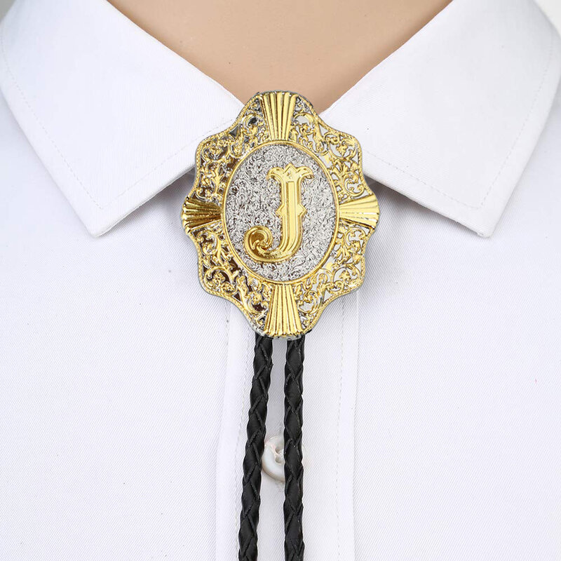 Letter ABCDEFG-Z bolo tie for man Indian cowboy western cowgirl leather rope zinc alloy necktie