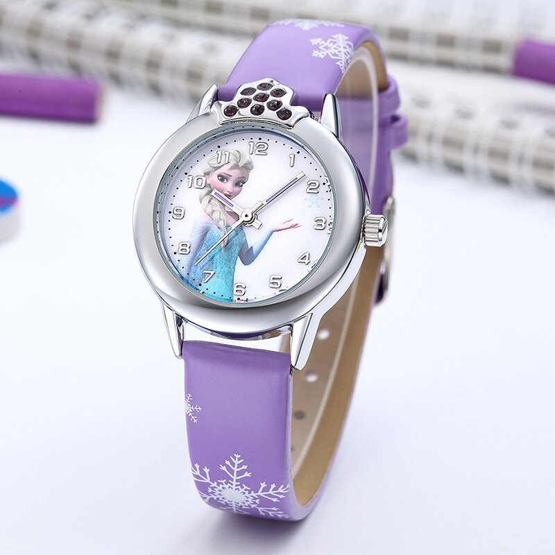 Elsa Watch Girls Elsa Princess Kids Watches Leather Strap Cute Children's Cartoon Wristwatches Gifts for Kids Girl Frozen Clock