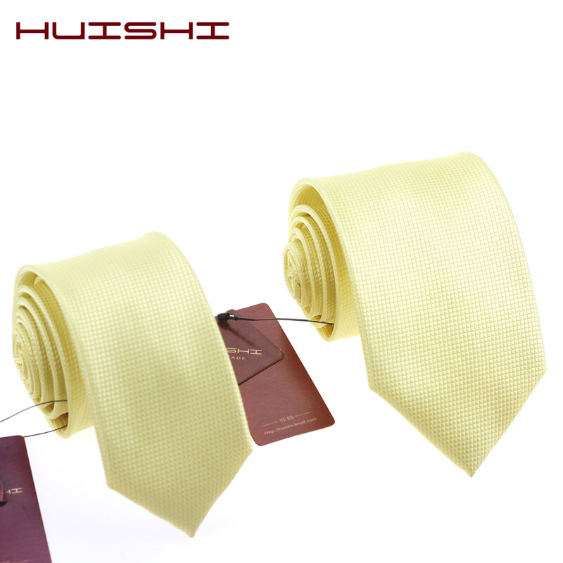Moda krawaty klasyczne męskie zwykły kolor krawaty ślubne prezenty światło żółte żakardowe tkane 100% wodoodporny stały krawat dla mężczyzn