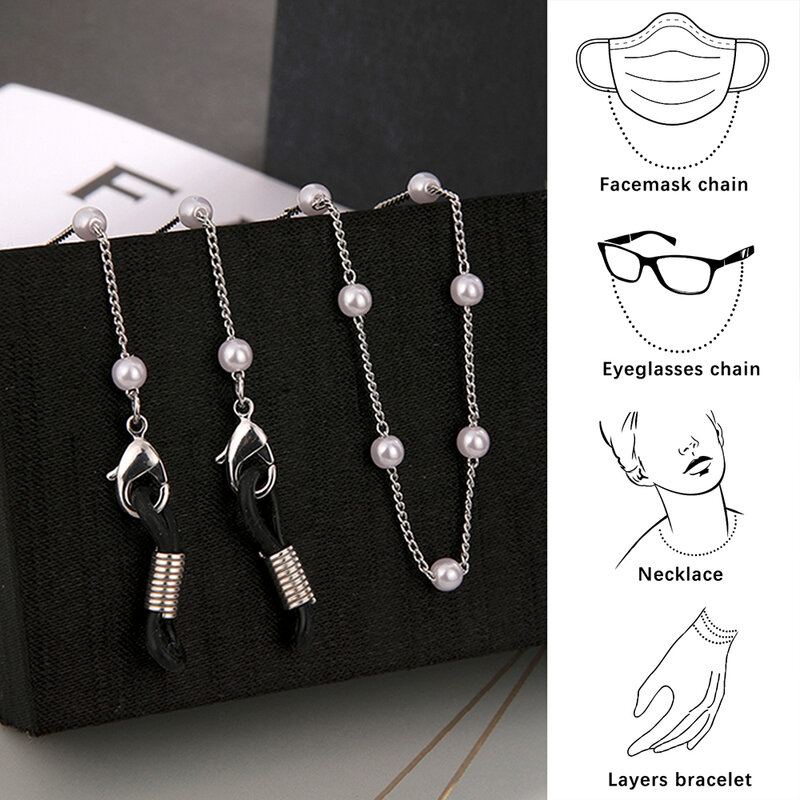 Skyrim Fashion Pearl Beaded Chain Lanyards for Glasses Women Girls Sunglasses Chains Neck Strap Rope Eyeglasses Cord Mask Holder