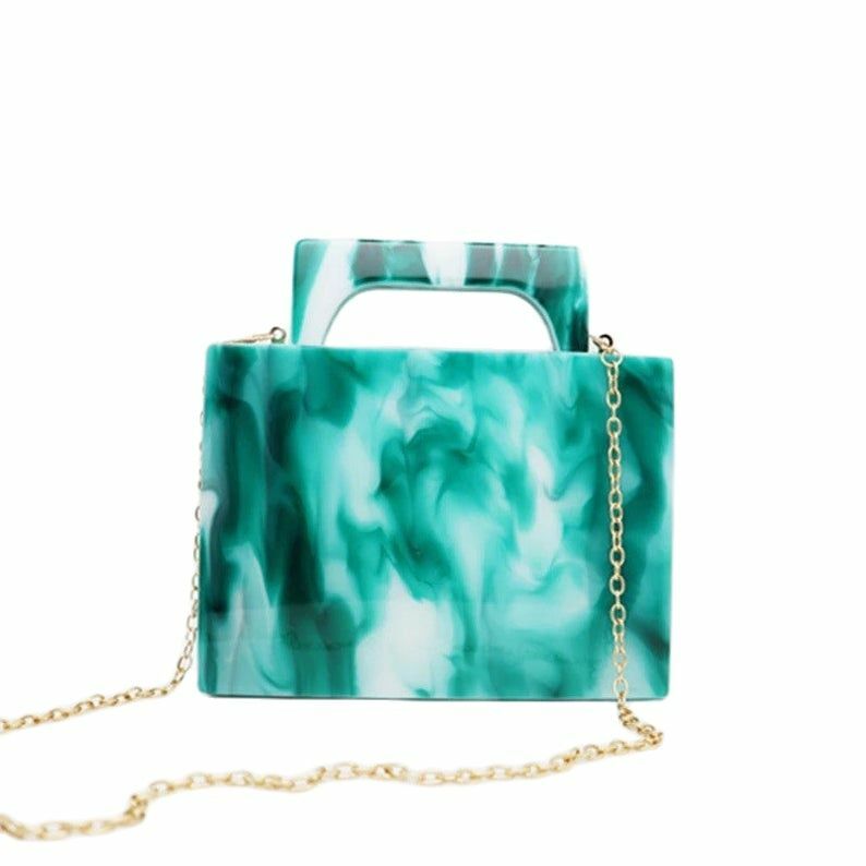Pearl Green Marble Women Evening Bag Acrylic Clutch Purse Perspex Box Colorful Geometric Handbags Shoulder Crossbody Bag Purse