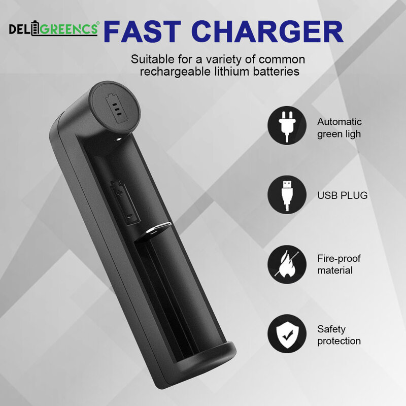 Battery Charger Smart Charging 1 Slot USB 18650 26650 18350 32650 21700 26700 26500 Li-ion Rechargeable Battery Chargers