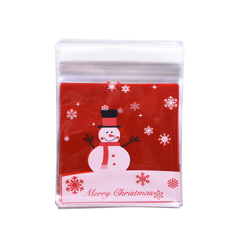 50Pcs 10x10cm Santa Claus Tree Self-adhesive Christmas Gift Bags Cartoon Plastic Candy Bag Christmas Cookie Packaging Xmas Decor