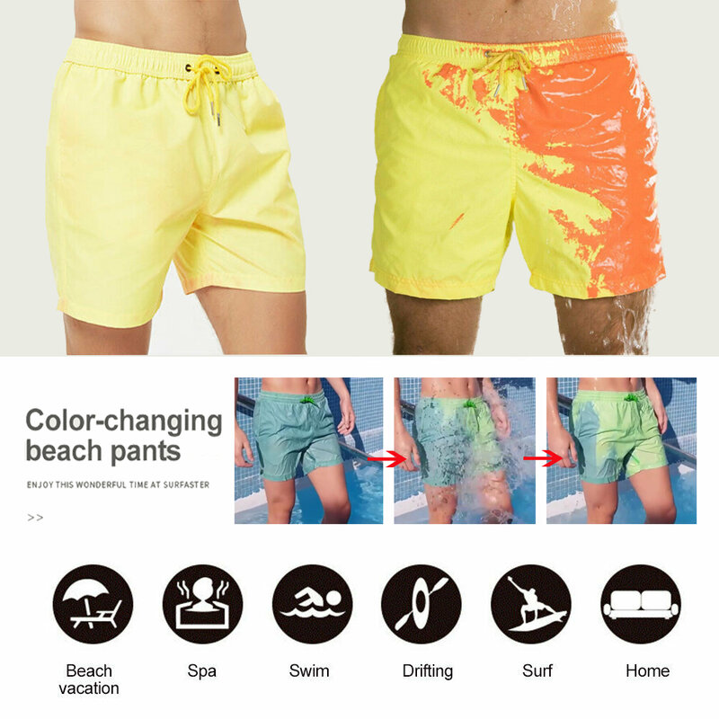 Pantalons de bain courts de plage à changement de couleur pour hommes