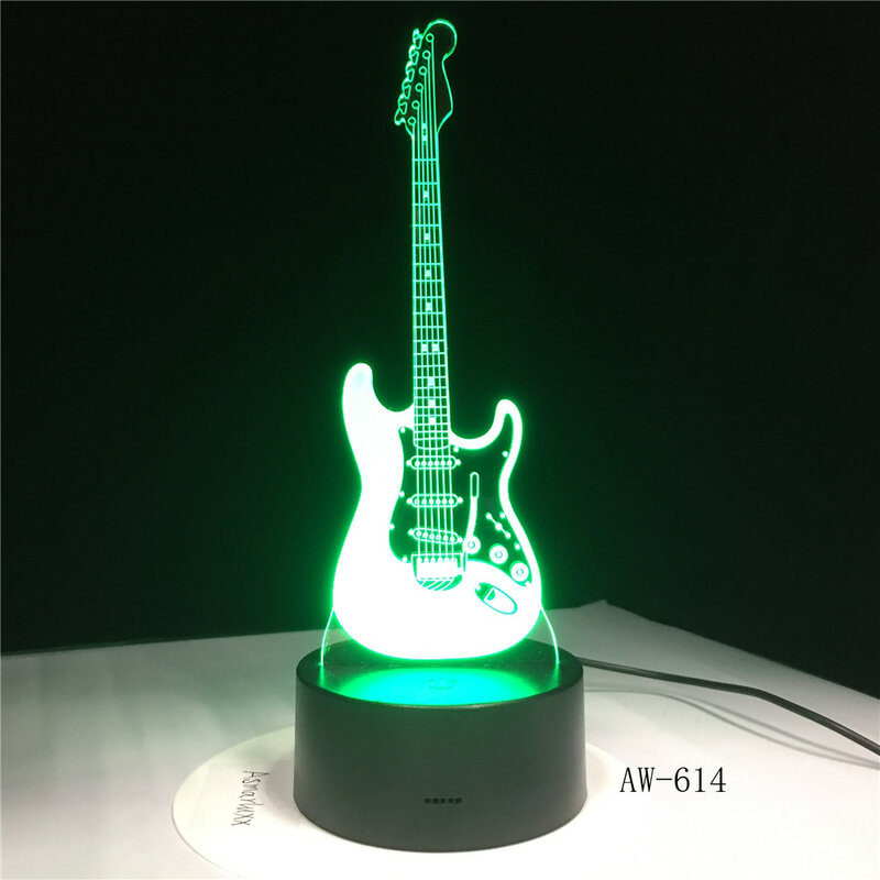 Lâmpada ilusão de guitarra elétrica 3d, led, 7 cores, usb, sensor de toque, mesa, luz noturna, amigos, presente, escritório, g