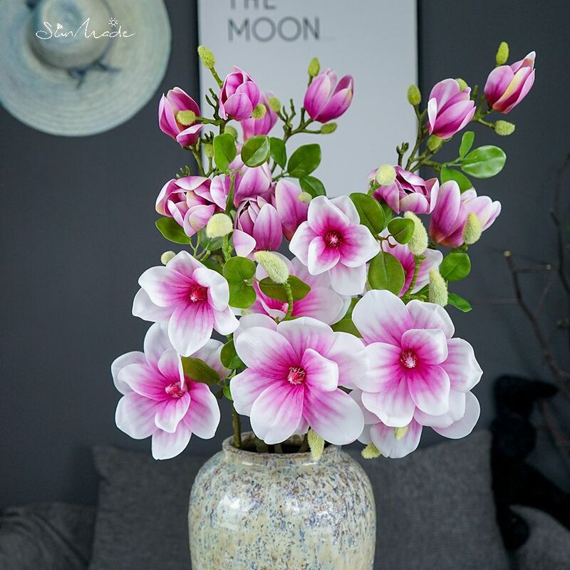 SunMade 럭셔리 대형 목련 지점 흰색 꽃 웨딩 장식 홈 Decore Flores Artificales 새해 가을