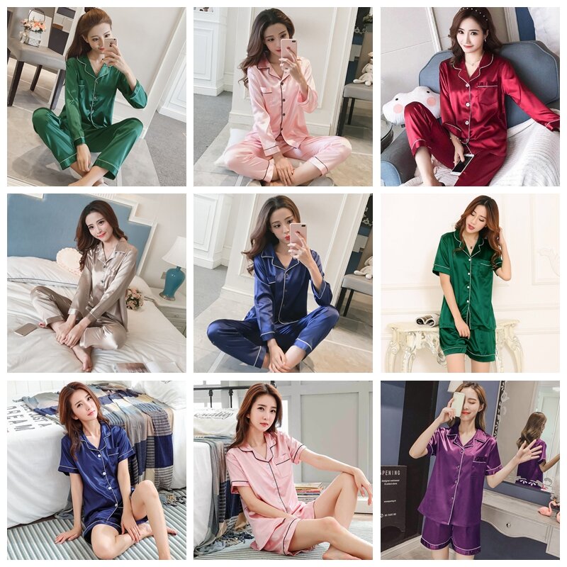 Conjunto de Pijama de satén de seda para mujer, ropa de dormir, conjunto de dos piezas, de talla grande