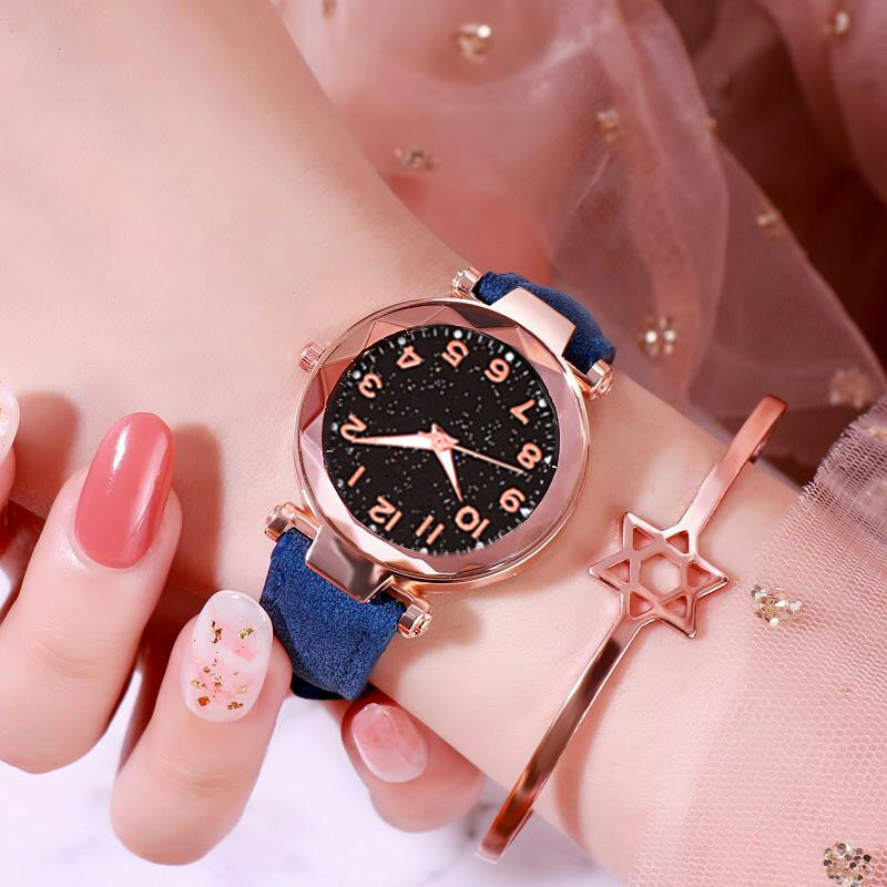 Dropshipping zegarki damskie moda Starry Sky zegarki kwarcowe damskie luksusowe złote zegarki Top relogio feminino 2019
