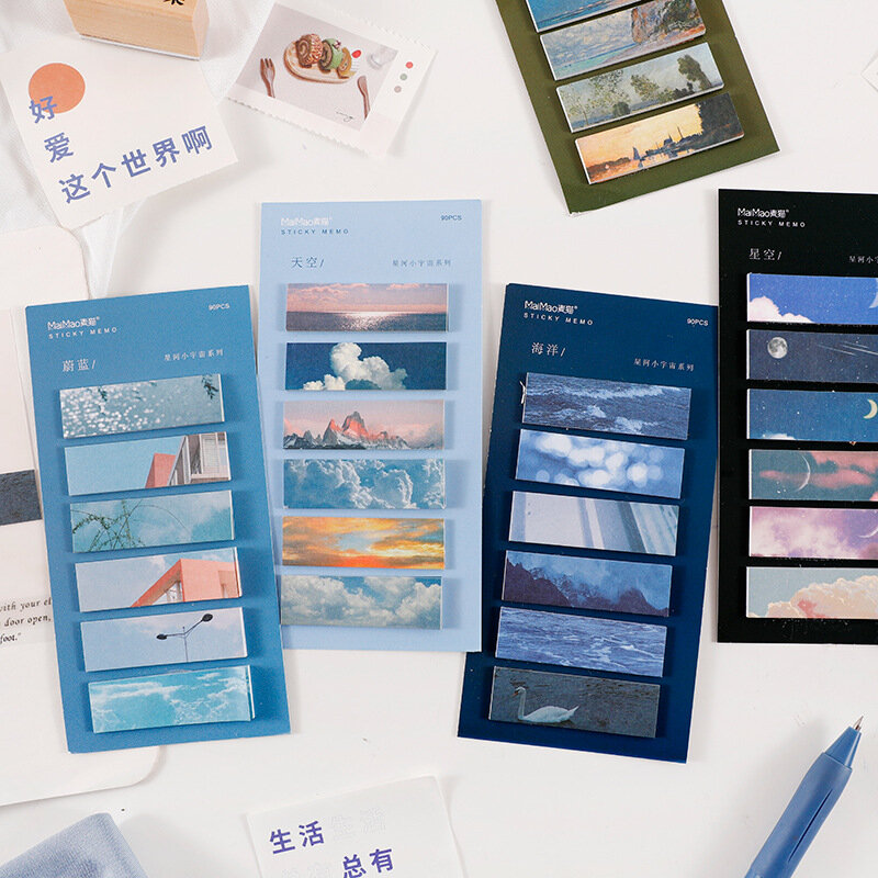 한국어 스티커 메모 풍경 시리즈 일본어 작은 신선한 계획 메모 패드 문구 사무실 색인 레이블 학교 용품 카와이 태그