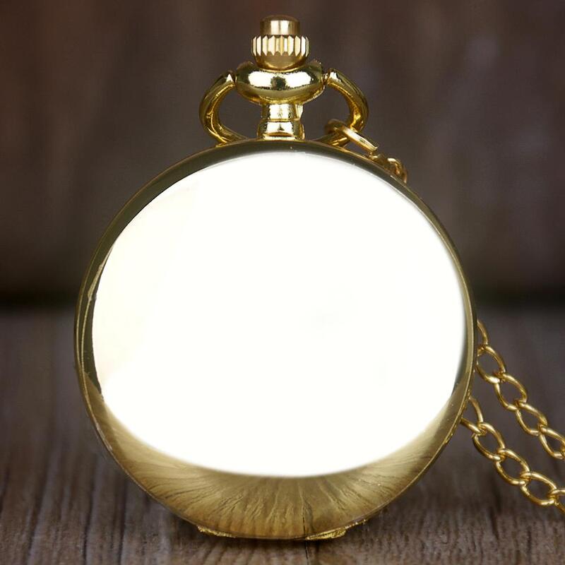 Золотое ожерелье, карманные часы в стиле стимпанк, искусственное аниме с подвеской на цепочке, аналоговые часы для женщин