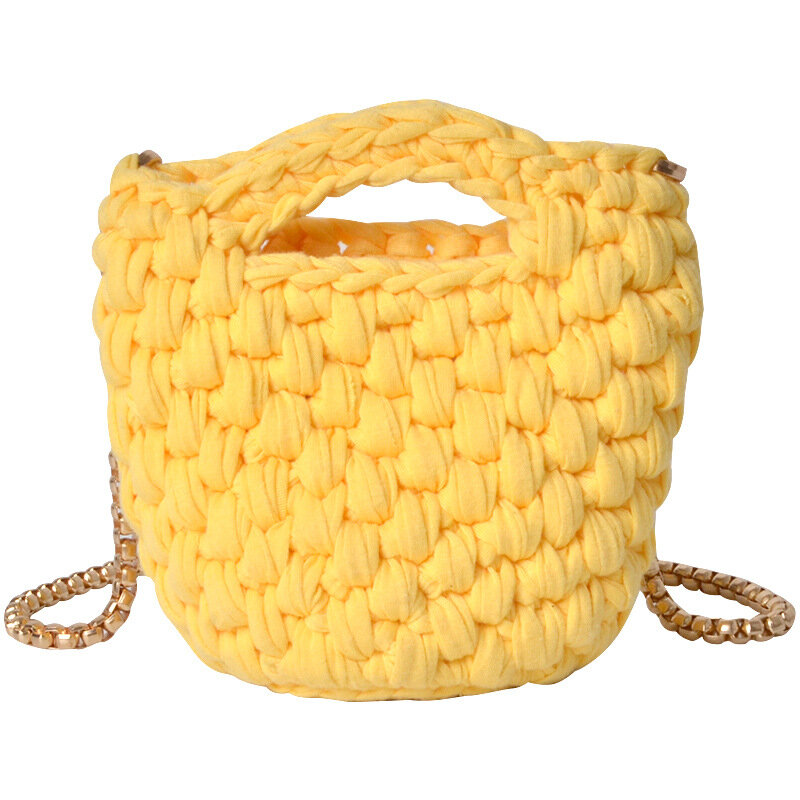 Mini monedero para mujer, bolso de mensajero Retro tejido a mano con cubo, bolsa de ganchillo de hilo de tela, a7305