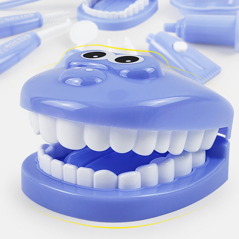 9 teile/satz Kinder geben vor, Spielzeug zu spielen Zahnarzt überprüfen Zähne Modell für Arzt Rollenspiel nach Hause Eltern-Kind interaktive pädagogische Puppe Spielzeug