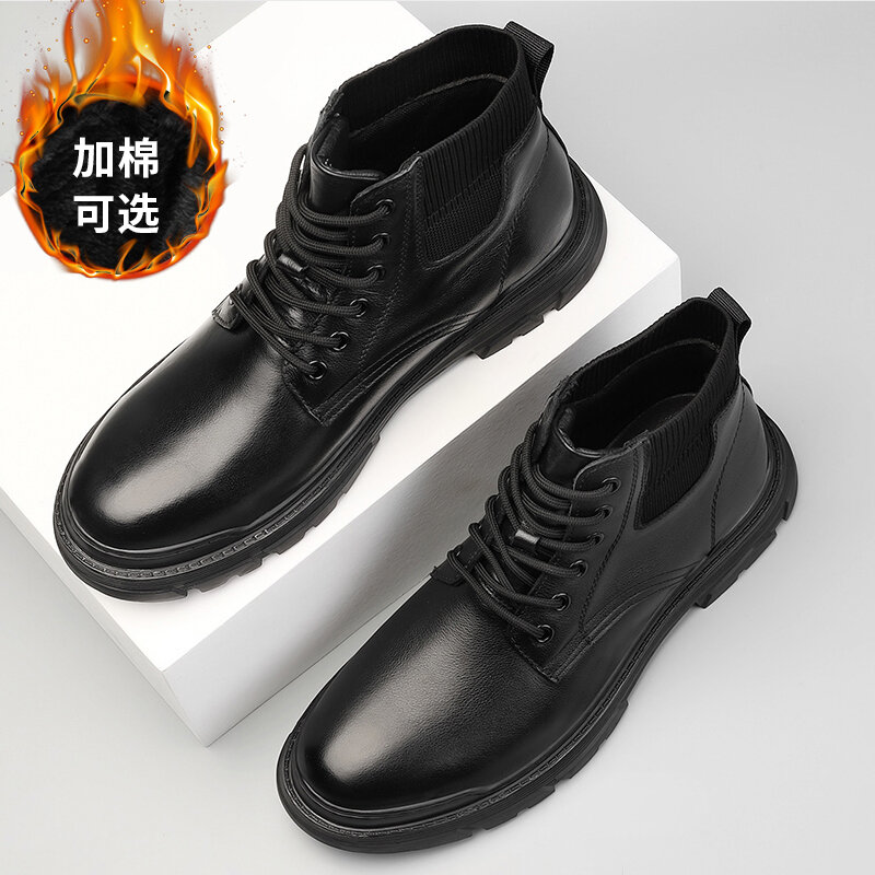 Autumn and winter leather security shoes cotton shoes wool warmth and velvet Martin boots snow boots father shoes cold boots