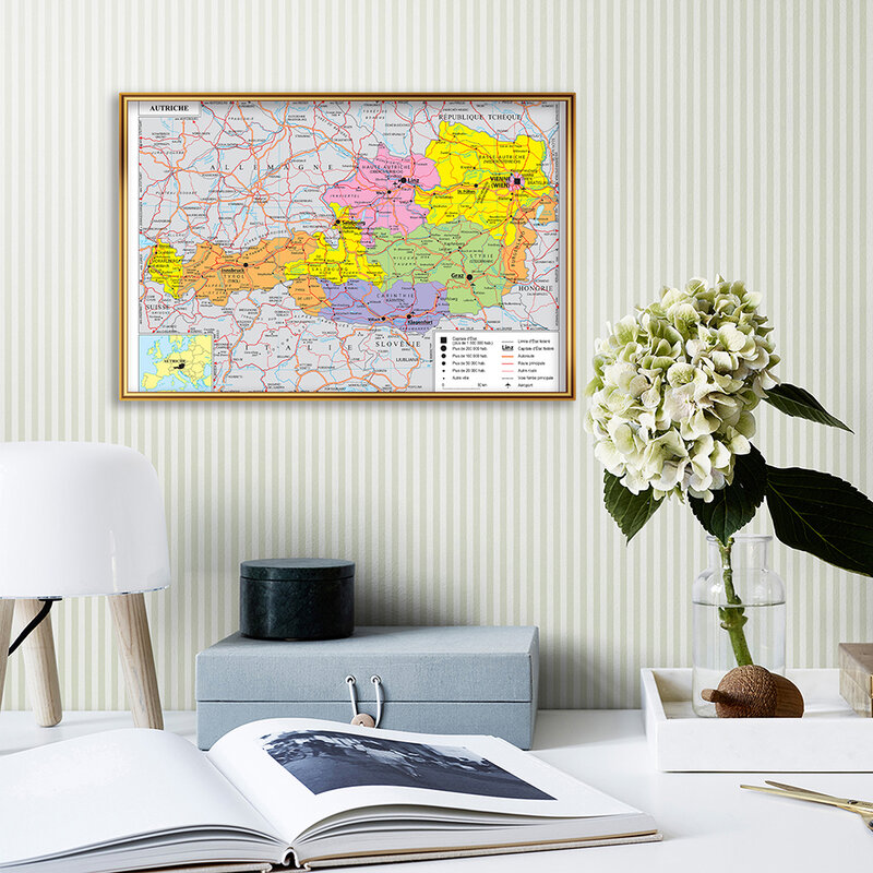 84*59cm Political Map of The Austria In French Wall Art Poster Canvas Painting Classroom Home Decoration School Supplies