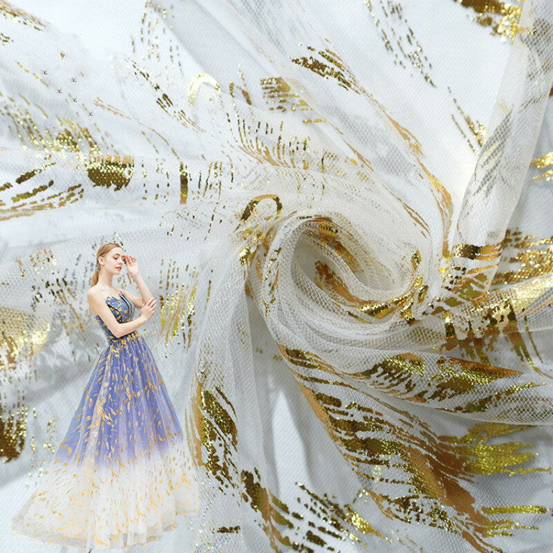 Tela de malla de impresión bronceadora tela de poliéster textil DIY artesanía banquete vestido de boda telas vendidas por metro
