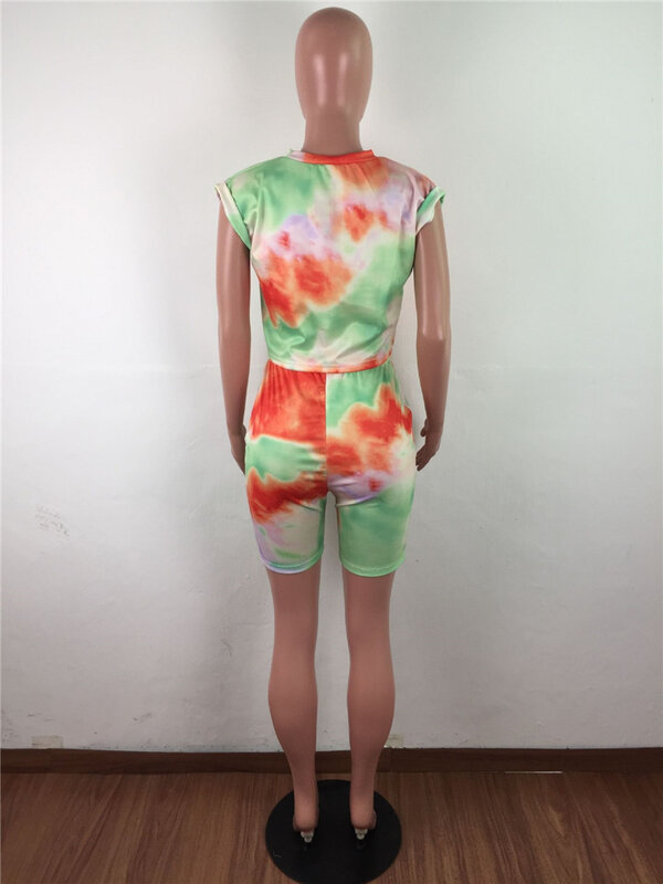Adogirl Tie Dye Print Set due pezzi O Neck Cap Sleeve Crop Top T Shirt Shorts Summer Fashion Casual Home tuta