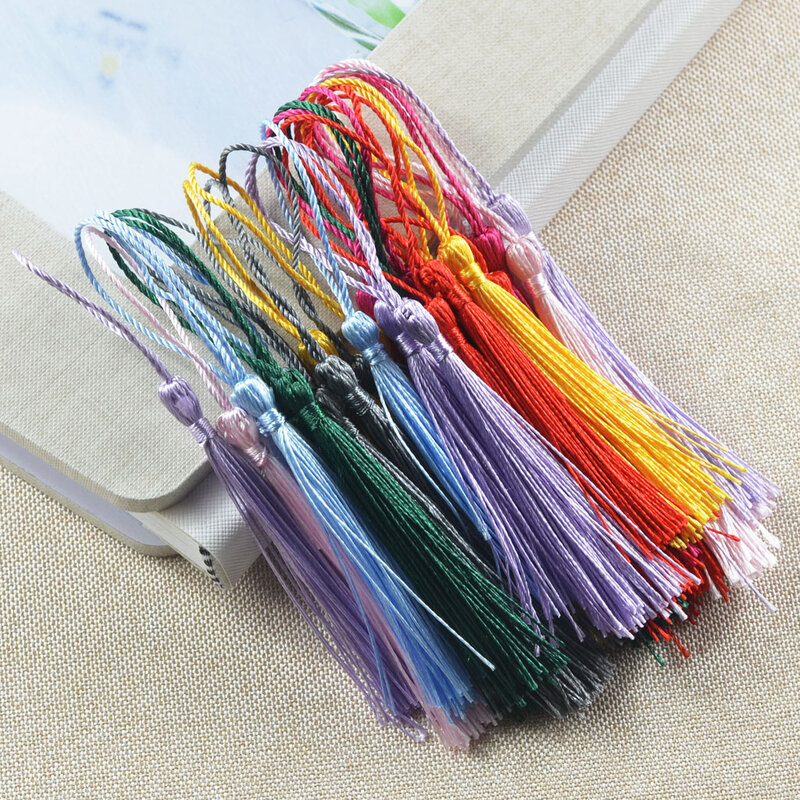 Marcapáginas con borlas de hilo dental de colores mezclados, surtido clásico con lazos de cordón, 30 unidades