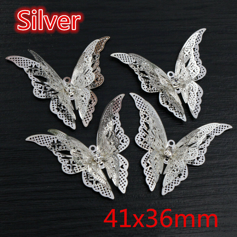 10 Buah 35X25Mm Logam Tembaga Berlian Imitasi Kupu-kupu Filigri Membungkus Jimat DIY Perhiasan Aksesori Temuan Persediaan untuk Perhiasan