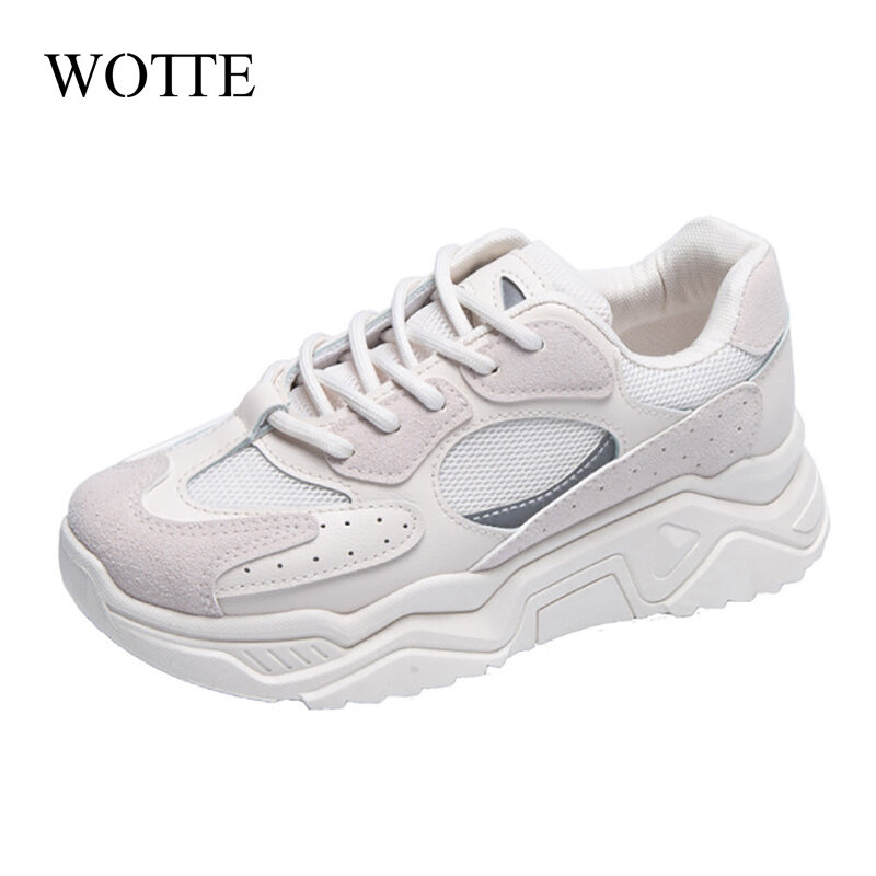 WOTTE-zapatillas de deporte de fondo grueso para mujer, zapatos vulcanizados de punta redonda, transpirables, para ocio
