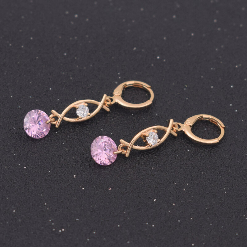 Elegant Dangle Earrings for women crystal zirconia earrings Fish Shaped pink Color long rose gold 585 Earring for party gifts