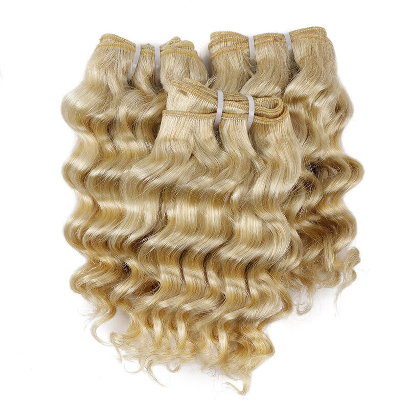 Real Beauty-Ombre Deep Wave Brazilian Hair Weave, Remy Hair Bundles, Two Tone, Honey Blonde, Short Bob Style, 8 ", 50g, 1B, 27