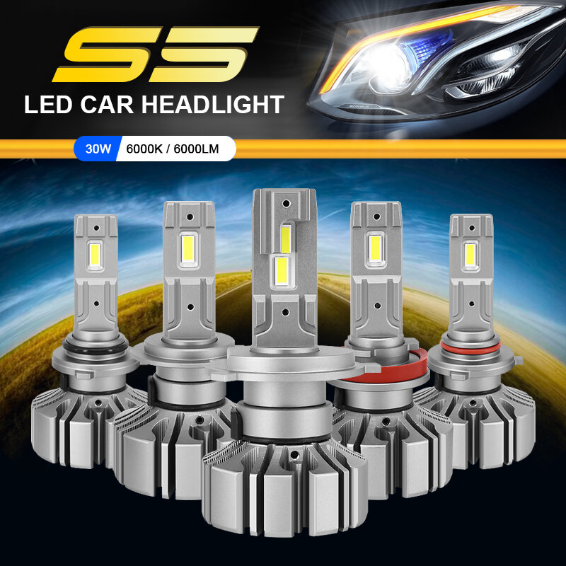 EURS – ampoule de phare de voiture sans ventilateur S5 H4 H7 LED H11 HB4 9006 HB3 9005, 60W 12V 6000K Canbus, lampe de phare de voiture