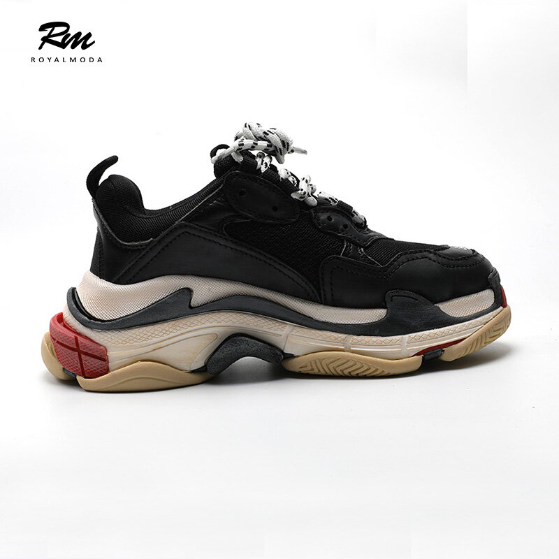 2019 new best quality Triple s leather Sneakers black red women's man's sports walking shoes EU44