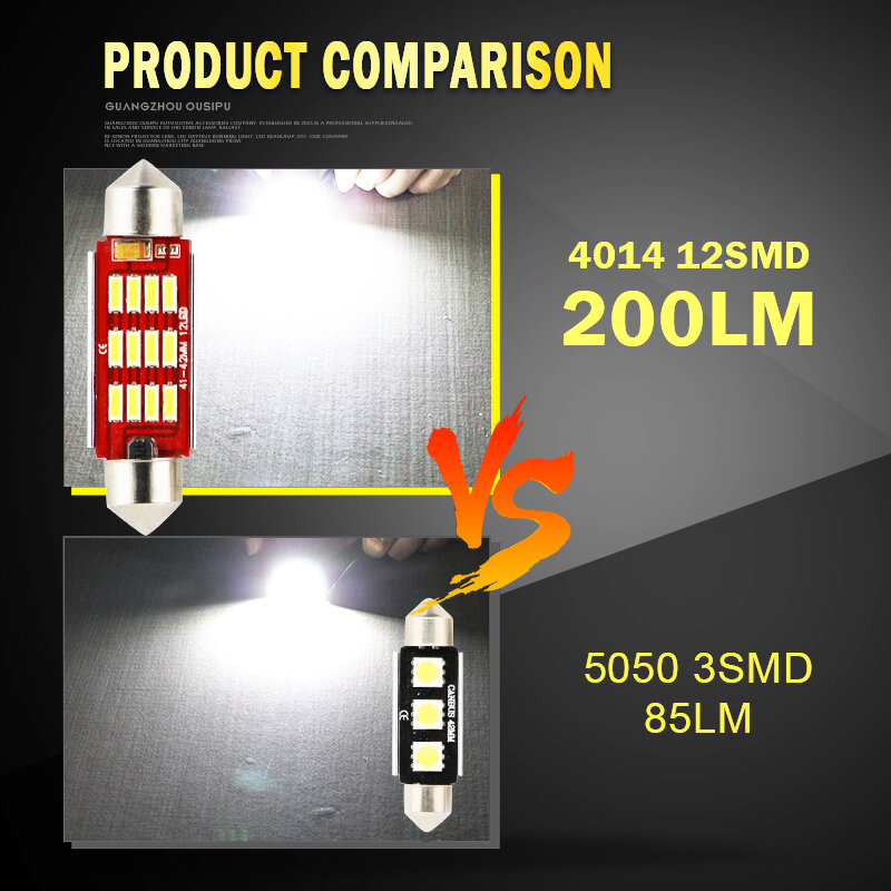 Festoon-Lámpara LED CANBUS de lectura Interior, iluminación de techo blanca, sin errores, C5W, 4014 SMD, 28mm, 31mm, 36mm, 39mm, 41mm, 2 años de garantía