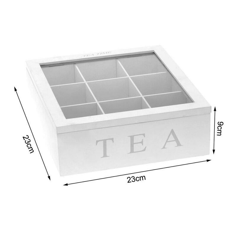 9 Compartment Bamboo Tea Box With Lid Jar Storage Holder Tea Storage Case Box Container For Coffee Tea Candies
