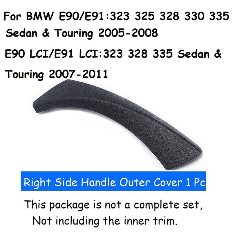 블랙-BMW E90 E91 3 시리즈 세단 2006-2012 오른쪽 내부 도어 패널 핸들 외부 트림 커버 51419150336