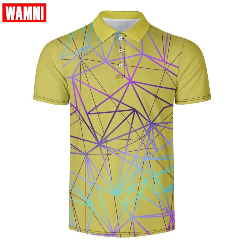 Camiseta de tenis WAMNI 3D, Camiseta deportiva informal de camuflaje a rayas con cuello vuelto, camisa de bádminton para hombre, camisa de secado rápido