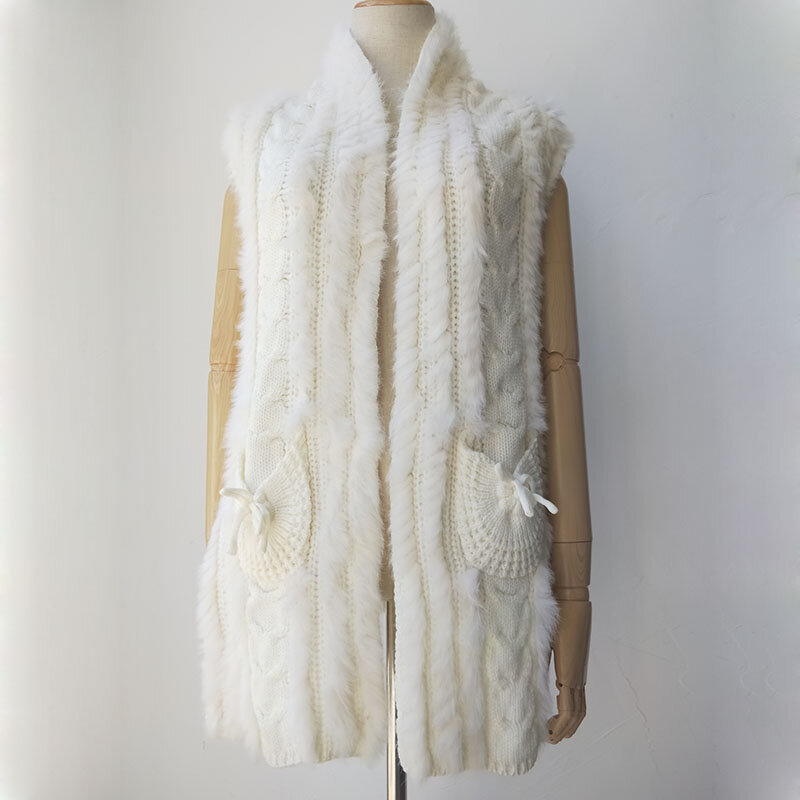 Colete de pele de coelho real de malha feminino, outono casual feminino, colete de pele genuíno, venda de ações como preço barato, outono, 2019