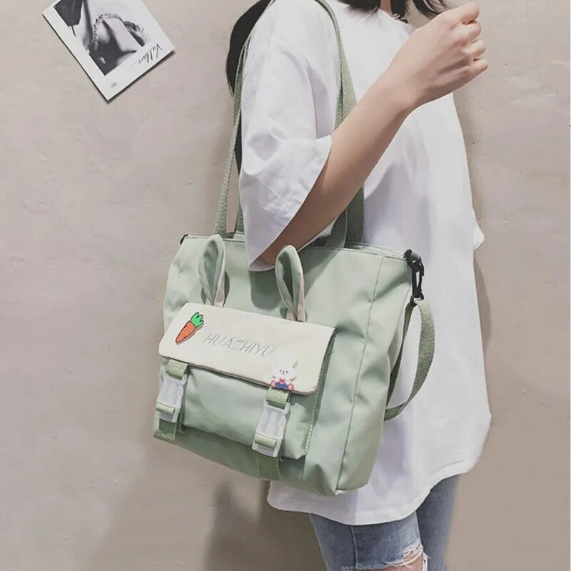 Bolso de mensajero de un hombro para mujer, bolsa Kawaii de conejo para niña, bolso de compras de diseñador de moda, bolso de mano de lona para mujer