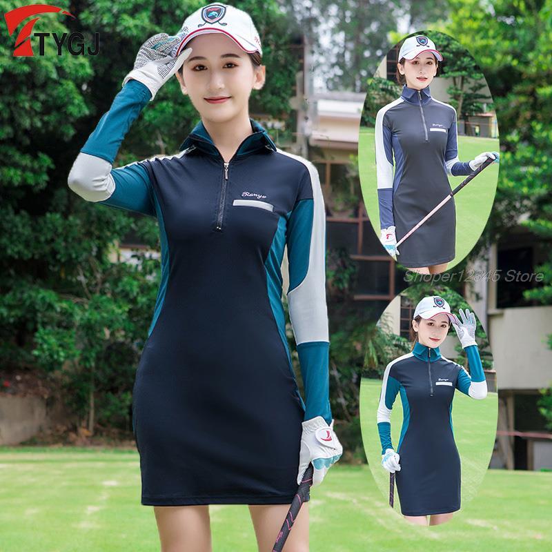 Lente Kleding Vrouwen Lange Mouw Jurk Golf Wear Dames Slim Anti-Zweet Rok Winter Patchwork Shirt Jurk Badminton Skort