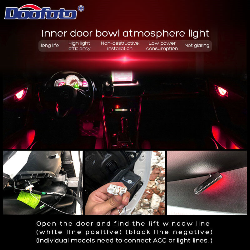 Lampu Dekorasi Mobil Lampu Suasana Interior Aksesori Lampu Strip LED untuk Mangkuk Pintu Otomatis Pembuka Peringatan Keselamatan Otomotif
