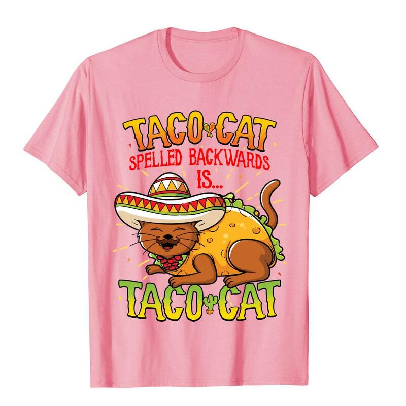 Cute Taco Cat Spelled Backwards Is Taco Cat Funny TShirt Cotton T Shirts For Men High Street T Shirt Rife Military