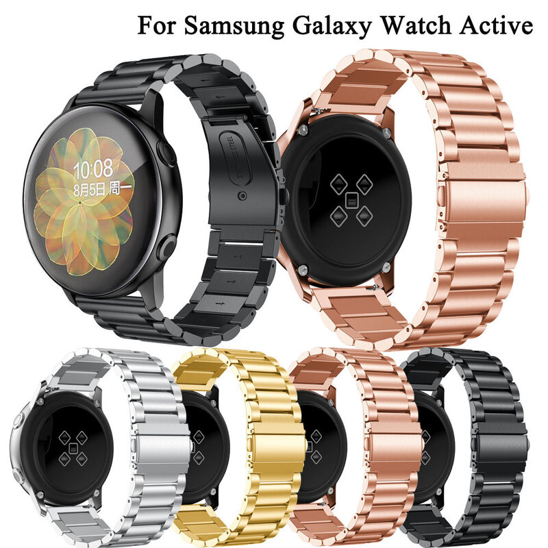 Watchband for Samsung galaxy watch active 2 44mm 40mm bands 20mm Stainless Steel Metal bracelet wristband strap for amazfit bip