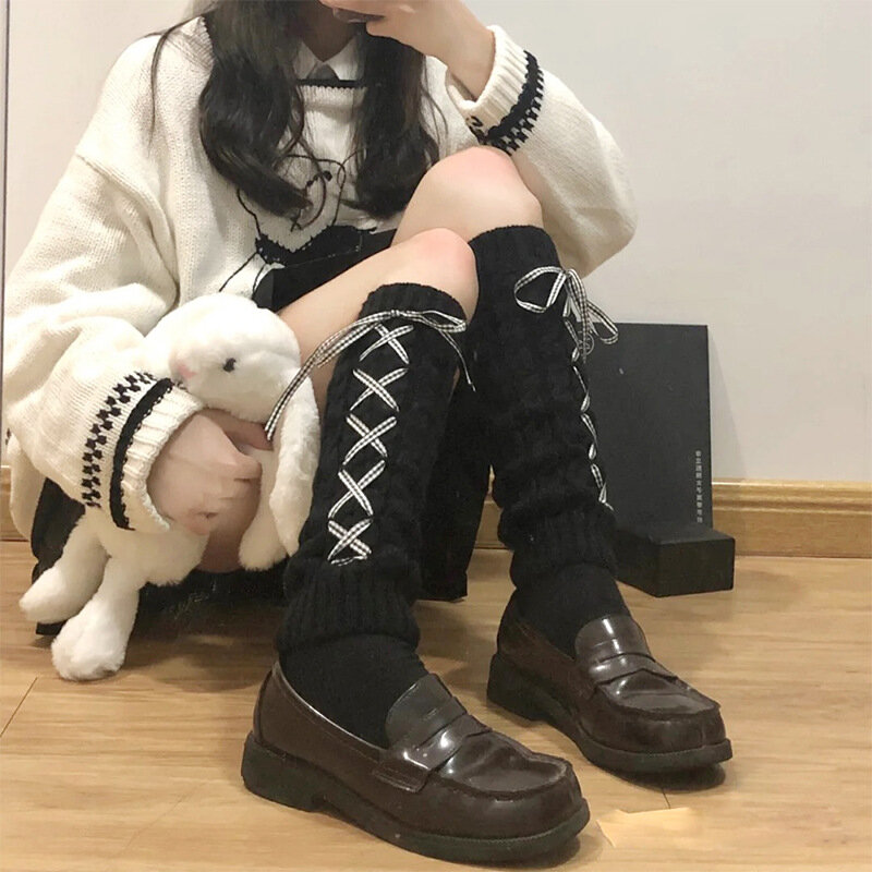 Wanita Rajutan Penghangat Kaki Hangat Lutut Tinggi Musim Dingin Musim Gugur Penutup Kaki Merenda Kaus Kaki Boot Manset Crochet Kaus Kaki Jepang Lolita